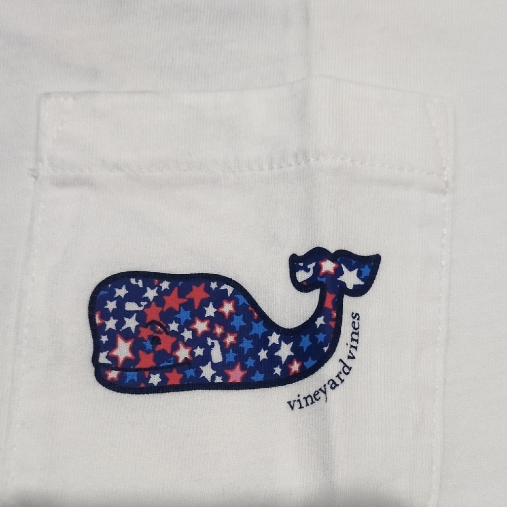 Vineyard Vines White Short-Sleeve Tee with Navy & Pink Whale Patch